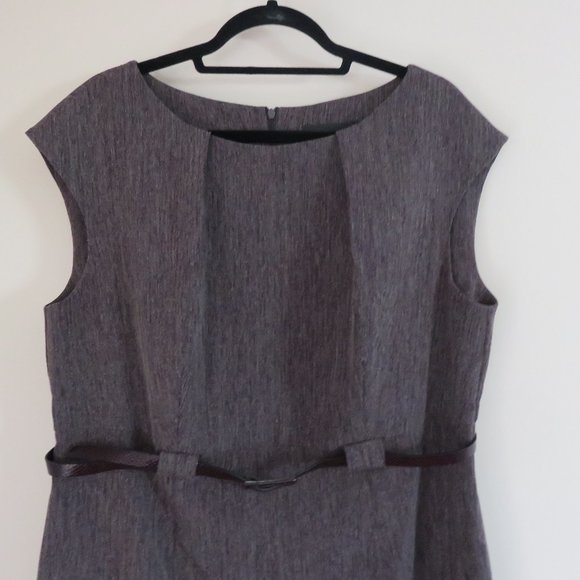 Connected Apparel Belted Sheath Dress | Plum Tweed - Picture 4 of 11